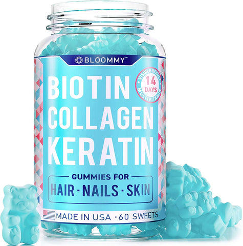 Biotin, Keratin & Collagen Gummies - Made in USA - Extra Strength Biotin 5000 mcg